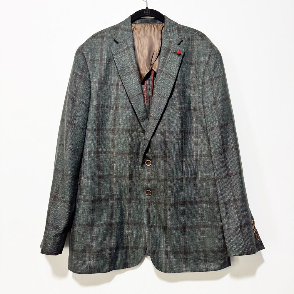 Loro Piana Silk Air Wool Silk Blazer 44R Green Plaid Windowpane Sport Coat
